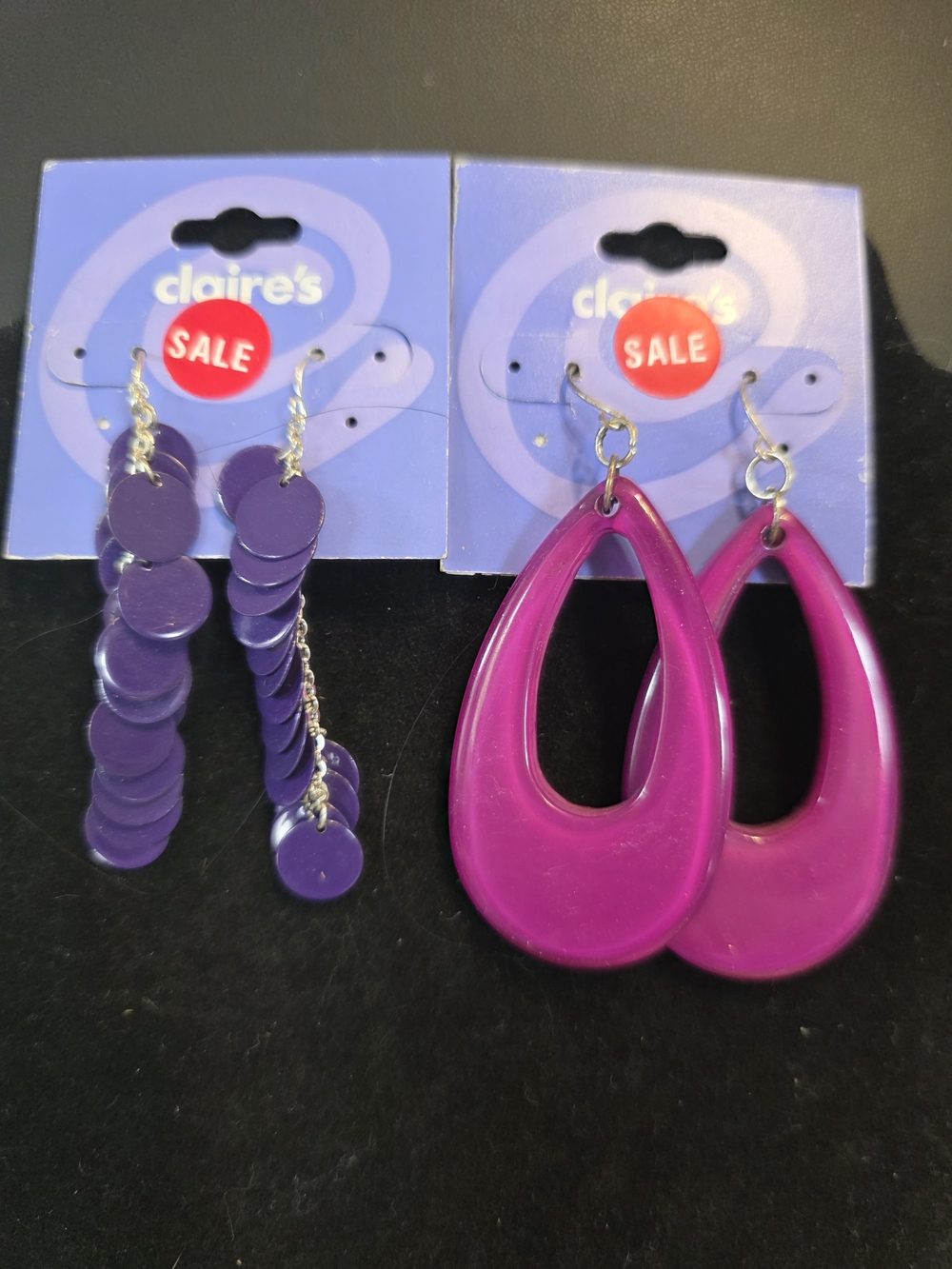 #288 Claire's Purple Statement Dangle Earring Duo - Deep Purple & Fuchsia